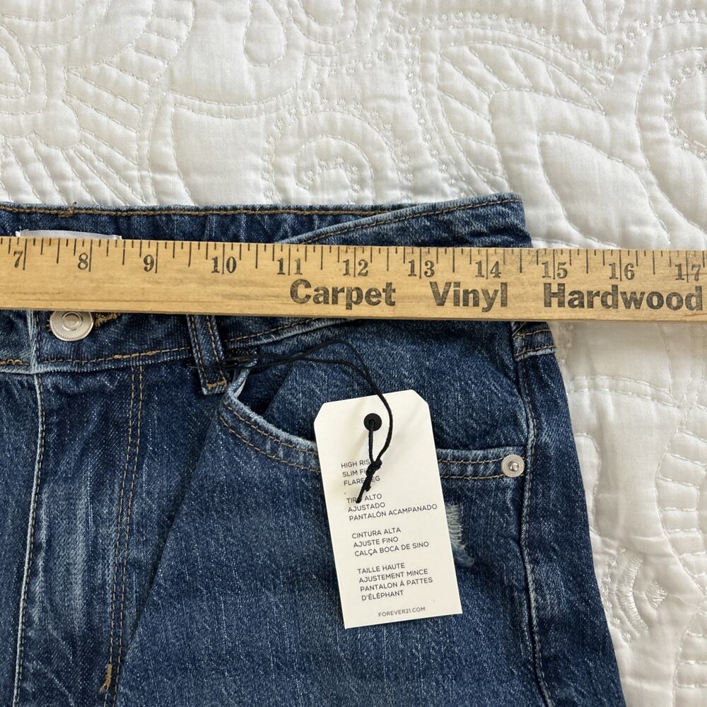 NWT Forever 21 Flare High Rise SlimFit Jeans Women’s 29 Embroidered Daisies Blue - Picture 7 of 14